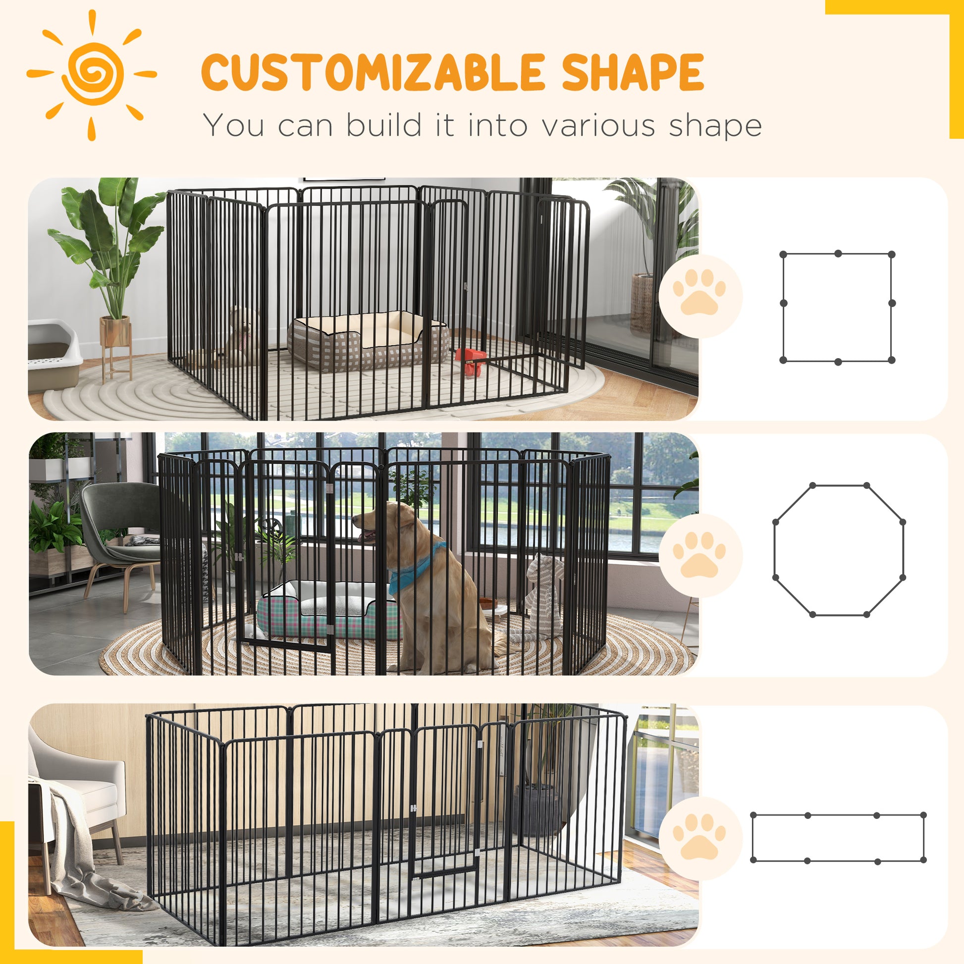 PawHut 8 Panels Heavy Duty Dog Pen, 100cm Height Pet Playpen for Indoor Outdoor, Small Medium Large Dogs