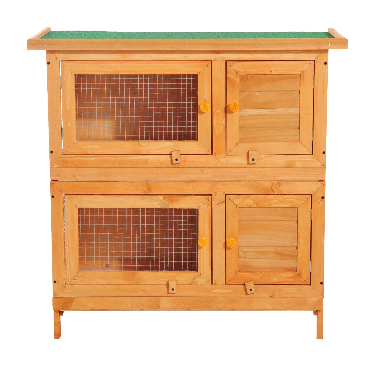 Pawhut 90cm 2 Tiers Rabbit Hutch Wooden Pet Cage W/ Run Bunny House