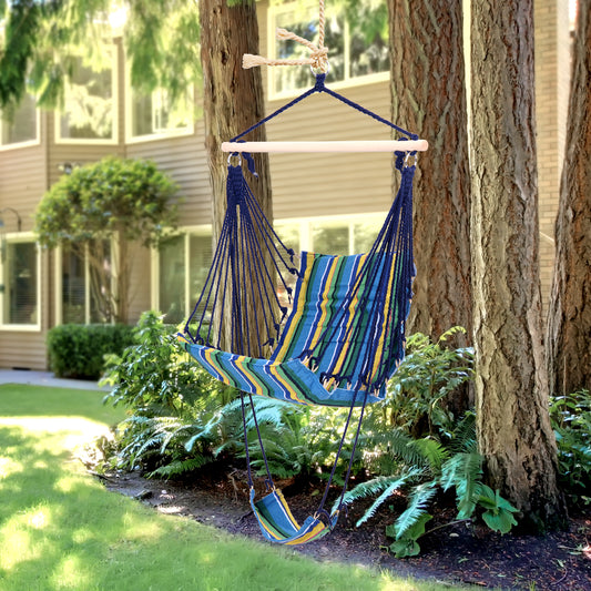 outsunny-outdoor-hammock-hanging-rope-garden-yard-patio-swing-chair-seat-woodenwith-footrest-cotton-cloth-blue-stripe