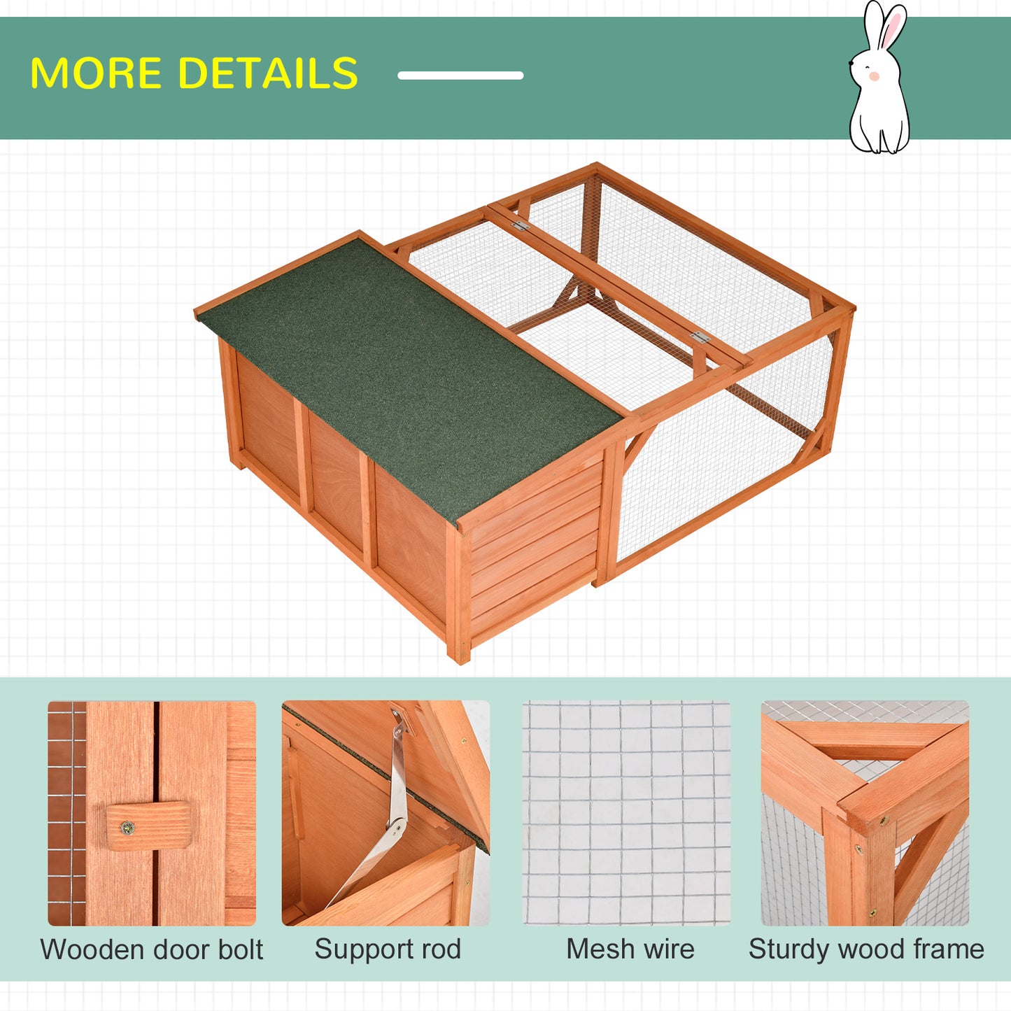 PawHut Guinea Pigs Hutches Small Animal House Off-ground Ferret Bunny Cage Backyard with Openable Main House & Run Roof 125.5 x 100 x 49cm Orange