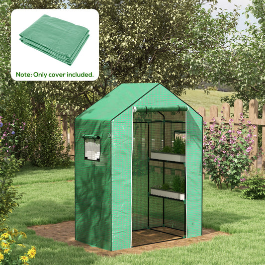 outsunny-greenhouse-cover-replacement-walk-in-pe-hot-house-cover-with-roll-up-door-and-windows-140-x-73-x-190cm-green