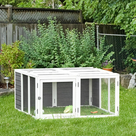 PawHut Rabbit Hutch Small Animal Guinea Pig House Ferret Bunny Cage Duck House Rabbit Hideaway Chinchilla Cage Outdoor Indoor with Openable Roof Grey