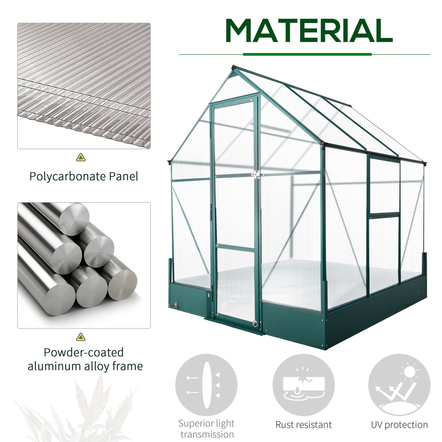 outsunny-garden-walk-in-aluminium-greenhouse-polycarbonate-with-plant-bed-temperature-controlled-window-foundation-6-x-6ft