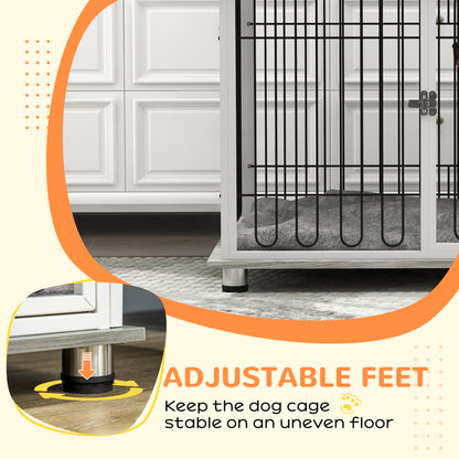 PawHut Indoor Dog Crate Furniture, Side End Table, with Soft Washable Cushion, Lockable Doors, for Big Dogs