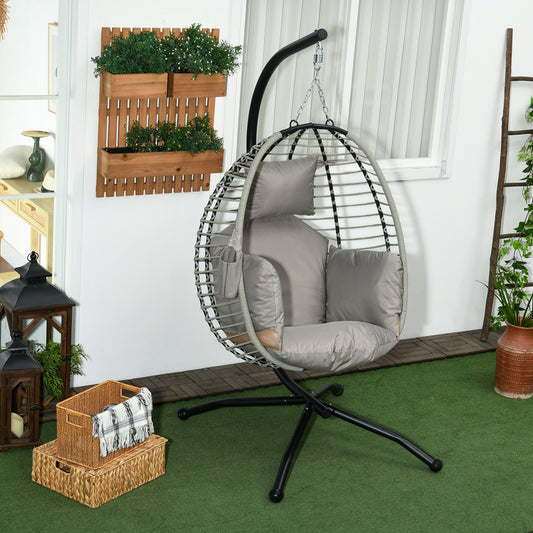 outsunny-outdoor-swing-chair-with-thick-padded-cushion-patio-hanging-chair-with-metal-stand-foldable-basket-cup-holder-rope-structure-for-indoor-outdoor-grey