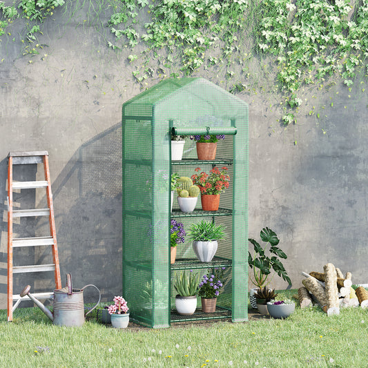 outsunny-4-tier-mini-greenhouse-portable-green-house-with-steel-frame-pe-cover-roll-up-door-70-x-50-x-160-cm-green