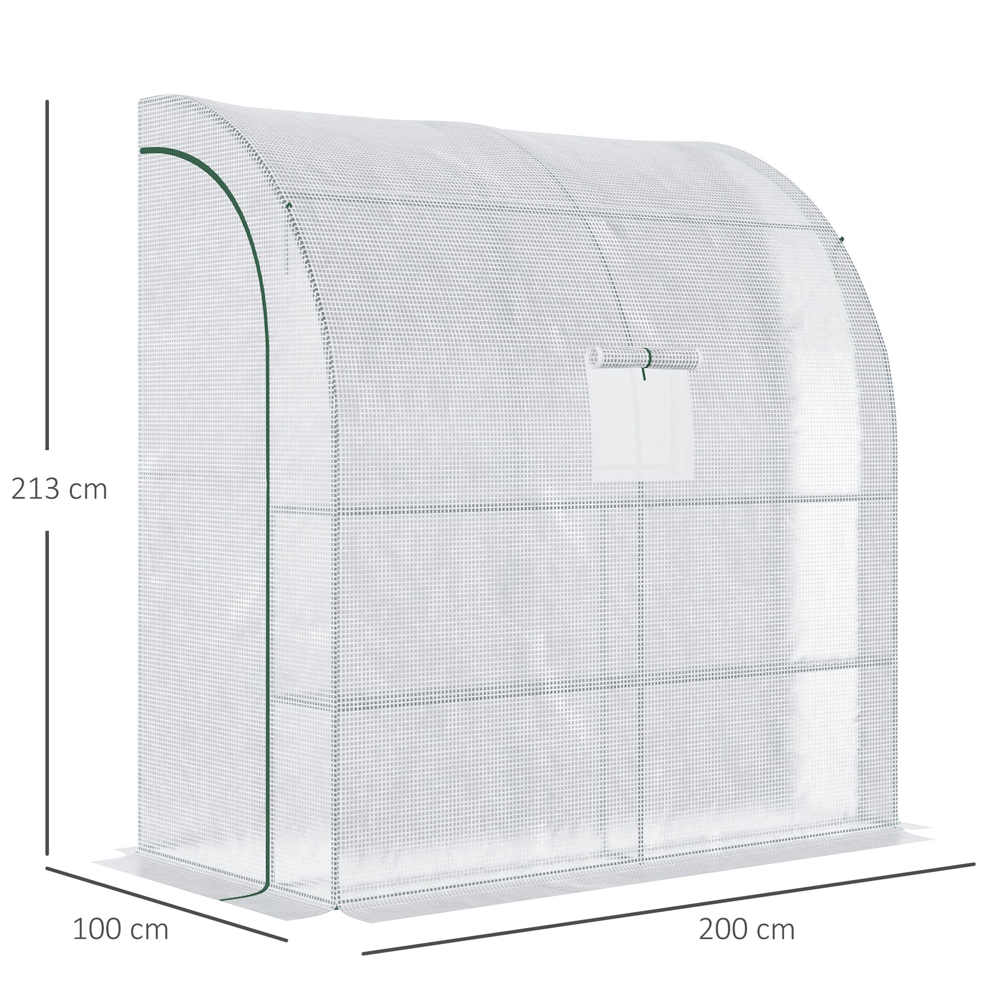 outsunny-walk-in-lean-to-wall-greenhouse-with-windows-and-doors-2-tiers-4-wired-shelves-200l-x-100w-x-213hcm-white