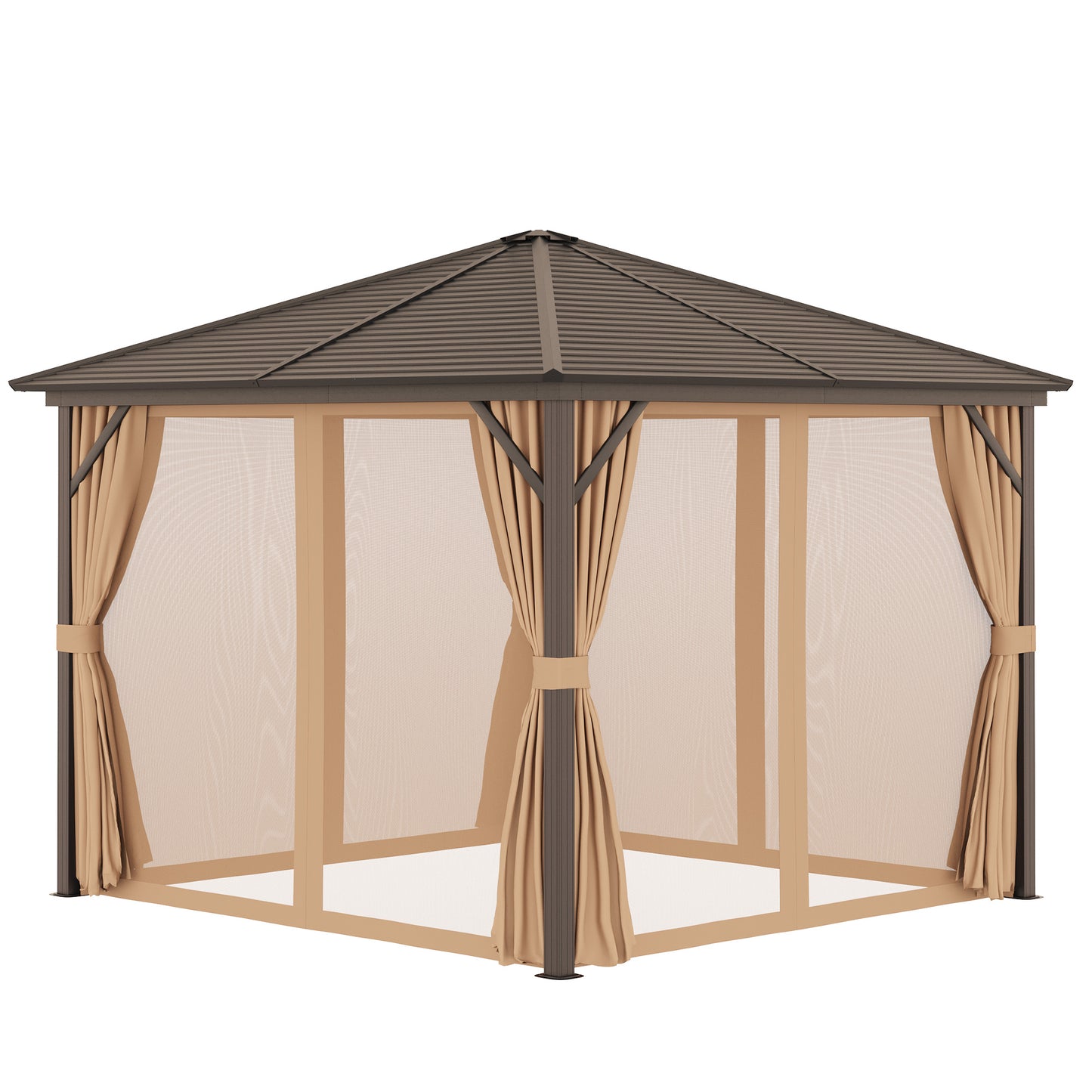 outsunny-3-x-3-meters-patio-aluminium-gazebo-hardtop-metal-roof-canopy-party-tent-garden-outdoor-shelter-with-mesh-curtains-side-walls-brown