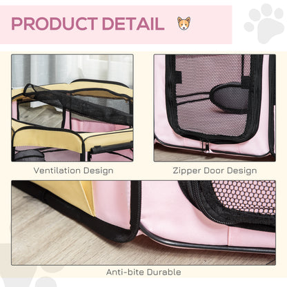 PawHut Fabric Pet Dog Cat Puppy Playpen Rabbit Guinea Pig Play Pen in Pink Small L37 x H37cm x D90cm