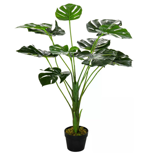 outsunny-85cm-2-8ft-artificial-monstera-tree-decorative-cheese-plant-13-leaves-with-nursery-pot-fake-tropical-palm-tree-for-indoor-outdoor-decor