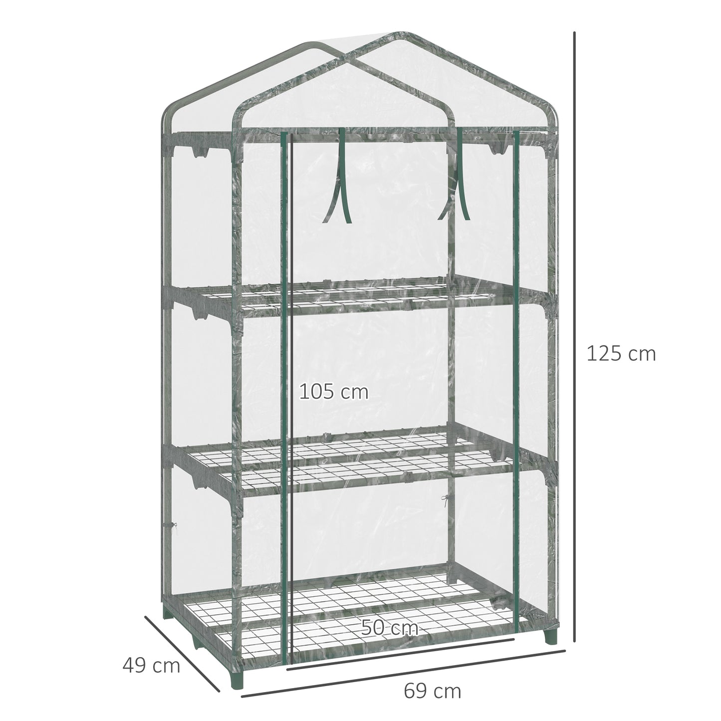 outsunny-3-tier-mini-greenhouse-portable-garden-grow-house-with-roll-up-door-and-wire-shelves-69l-x-49w-x-125h-cm-clear