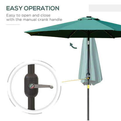 outsunny-2-7m-garden-parasol-patio-led-umbrella-with-push-button-tilt-crank-8-rib-sun-shade-for-outdoor-table-market-umbrella-green