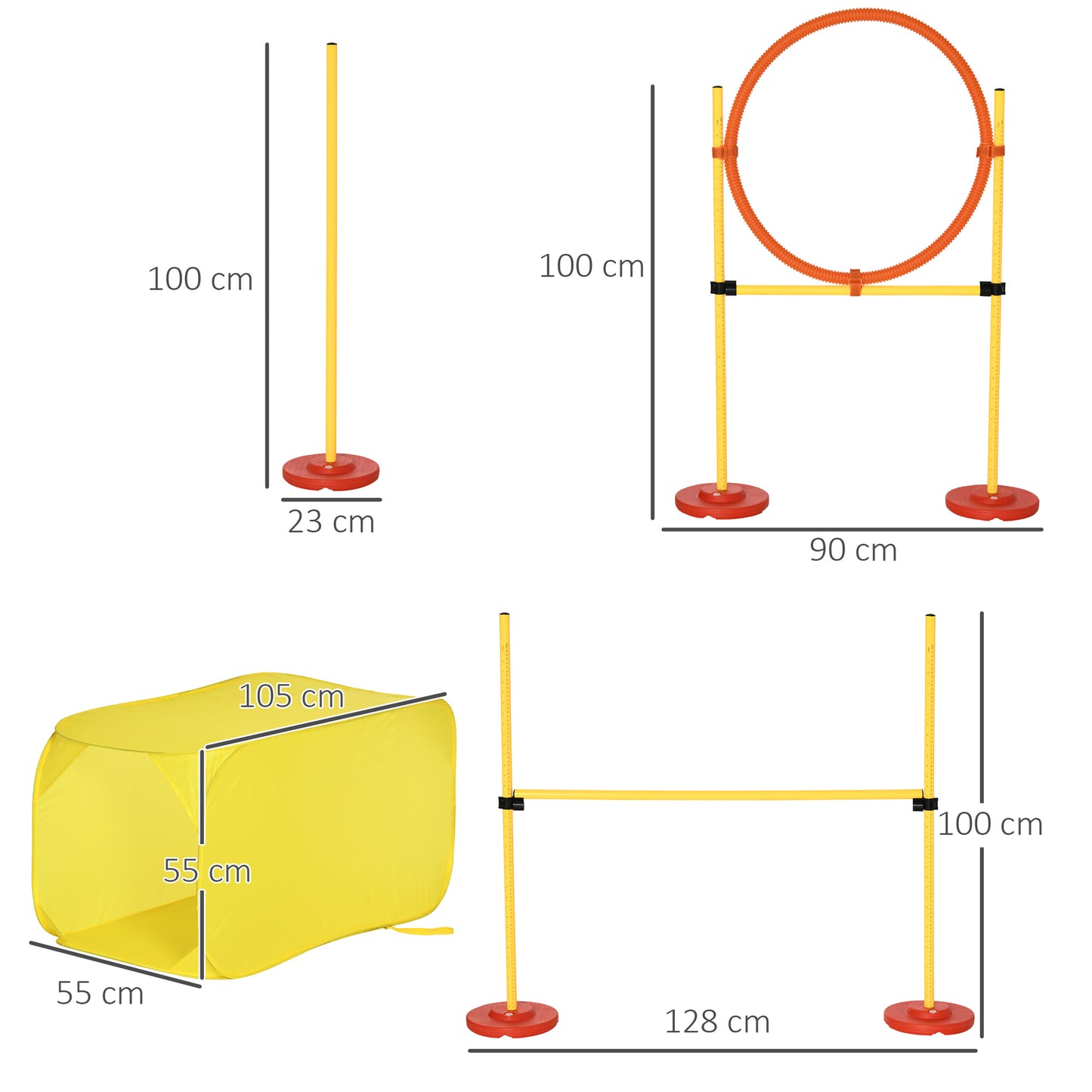 PawHut 4PCs Portable Pet Agility Training Obstacle Set for Dogs w/ Adjustable Weave Pole, Jumping Ring, Adjustable High Jump, Tunnel