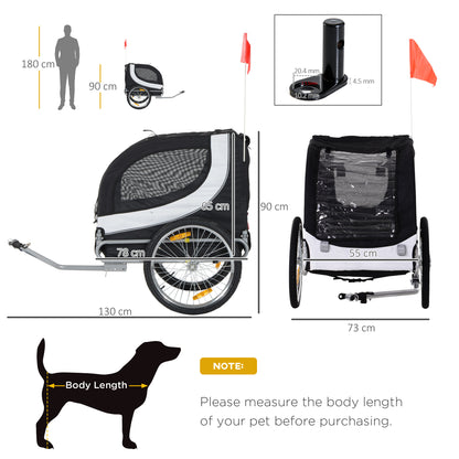 PawHut Dog Bike Trailer Steel Pet Cart Carrier for Bicycle Kit Water Resistant Travel White and Black