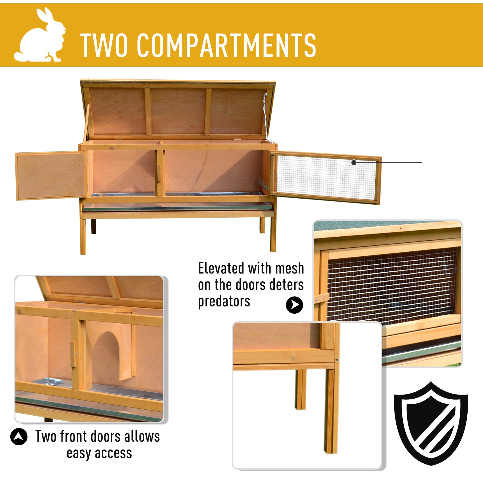 Pawhut Wooden Rabbit Hutch Bunny Cage Outdoor Small Animal House w/Hinged Top Slide out Tray 115 x 44.3 x 65 cm