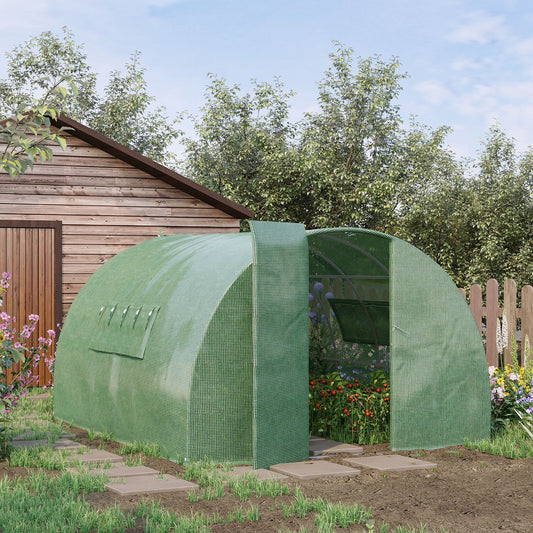 outsunny-4-x-3-x-2-m-walk-in-greenhouse-reinforced-polytunnel-greenhouse-with-metal-hinged-door-steel-frame-and-mesh-windows-green