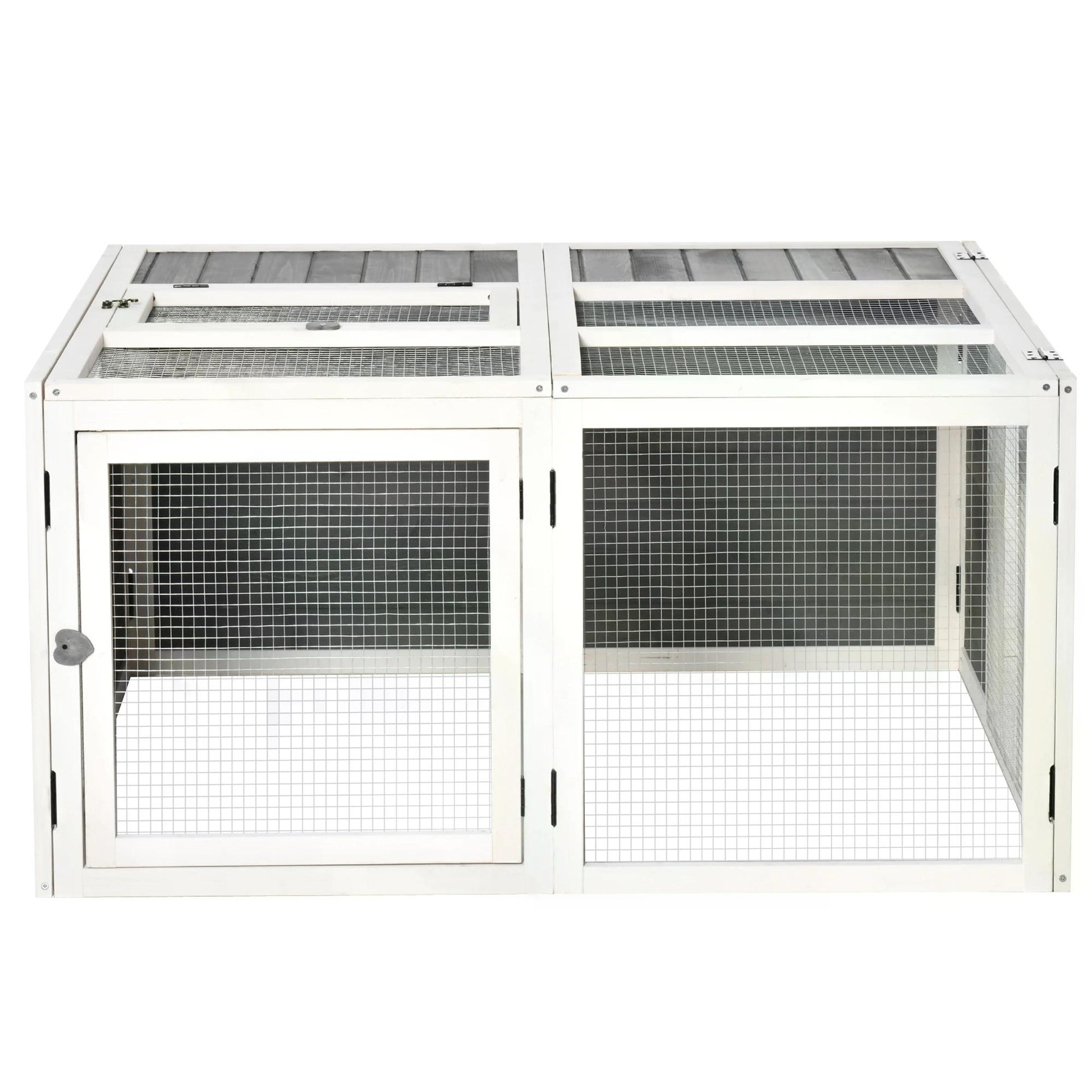 PawHut Rabbit Hutch Small Animal Guinea Pig House Ferret Bunny Cage Duck House Rabbit Hideaway Chinchilla Cage Outdoor Indoor with Openable Roof Grey