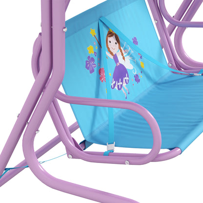 outsunny-2-seater-kids-garden-swing-fairy-themed-kids-swing-chair-with-adjustable-canopy-safety-belts-for-park-porch-poolside