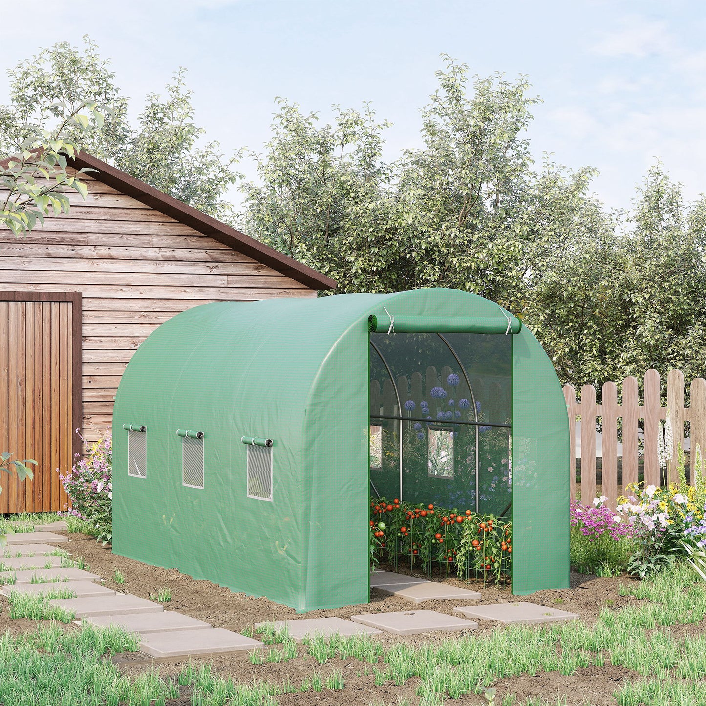 outsunny-3-5-x-2-x-2-m-polytunnel-greenhouse-walk-in-pollytunnel-tent-with-steel-frame-pe-cover-roll-up-door-and-6-windows-green