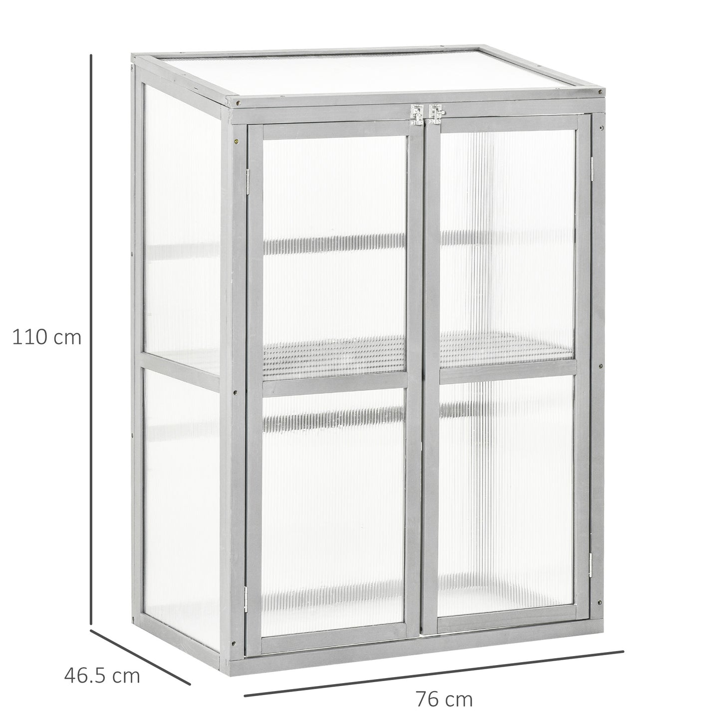 outsunny-wooden-cold-frame-greenhouse-garden-polycarbonate-grow-house-w-adjustable-shelf-double-doors-76-x-47-x-110-cm-grey