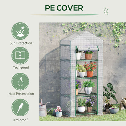 outsunny-4-tier-mini-greenhouse-portable-green-house-with-steel-frame-pe-cover-roll-up-door-70-x-50-x-160-cm-white