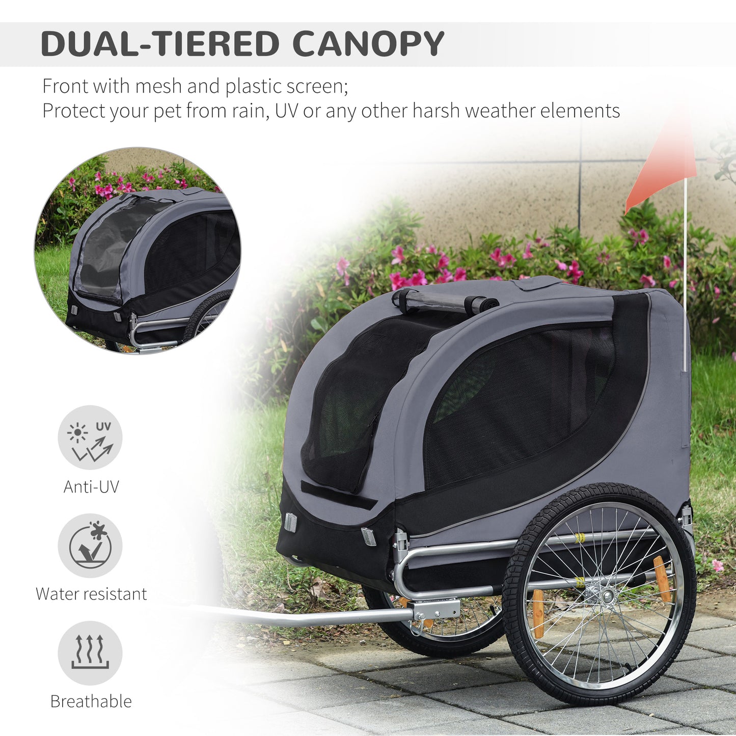 PawHut Dog Bike Trailer Steel Pet Cart Carrier for Bicycle Kit Water Resistant Travel Grey and Black