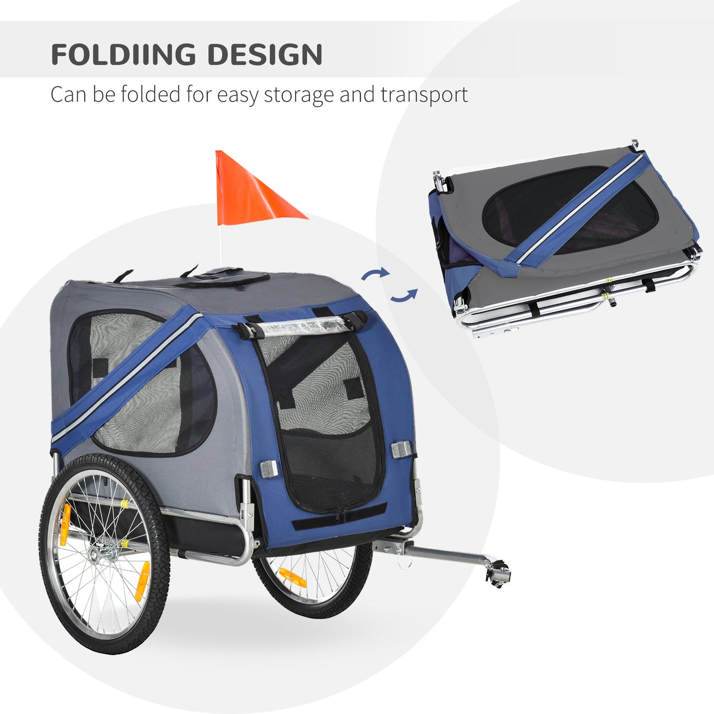 PawHut Dog Bike Trailer Pet Bicycle Trailer Foldable Dog Cat Bike Carrier with Suspension- Blue