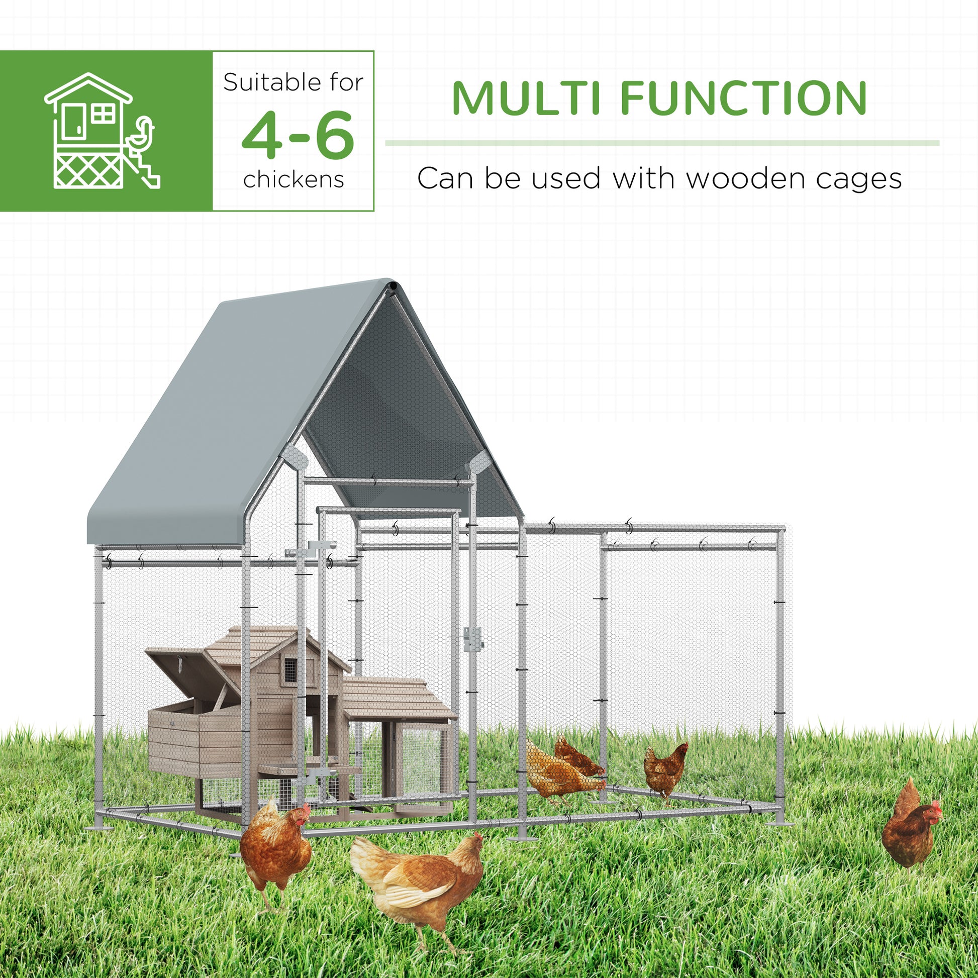 PawHut Chicken Run Coop, Large Galvanized Walk In Chicken House, Hen Poultry House Cage, Rabbit Hutch Metal Enclosure Outdoor, 200 x 105 x 172cm