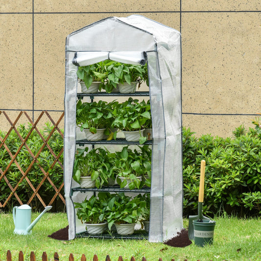 outsunny-4-tiers-mini-portable-greenhouse-plant-grow-shed-metal-frame-pe-cover-160h-x-70l-x-50wcm-white