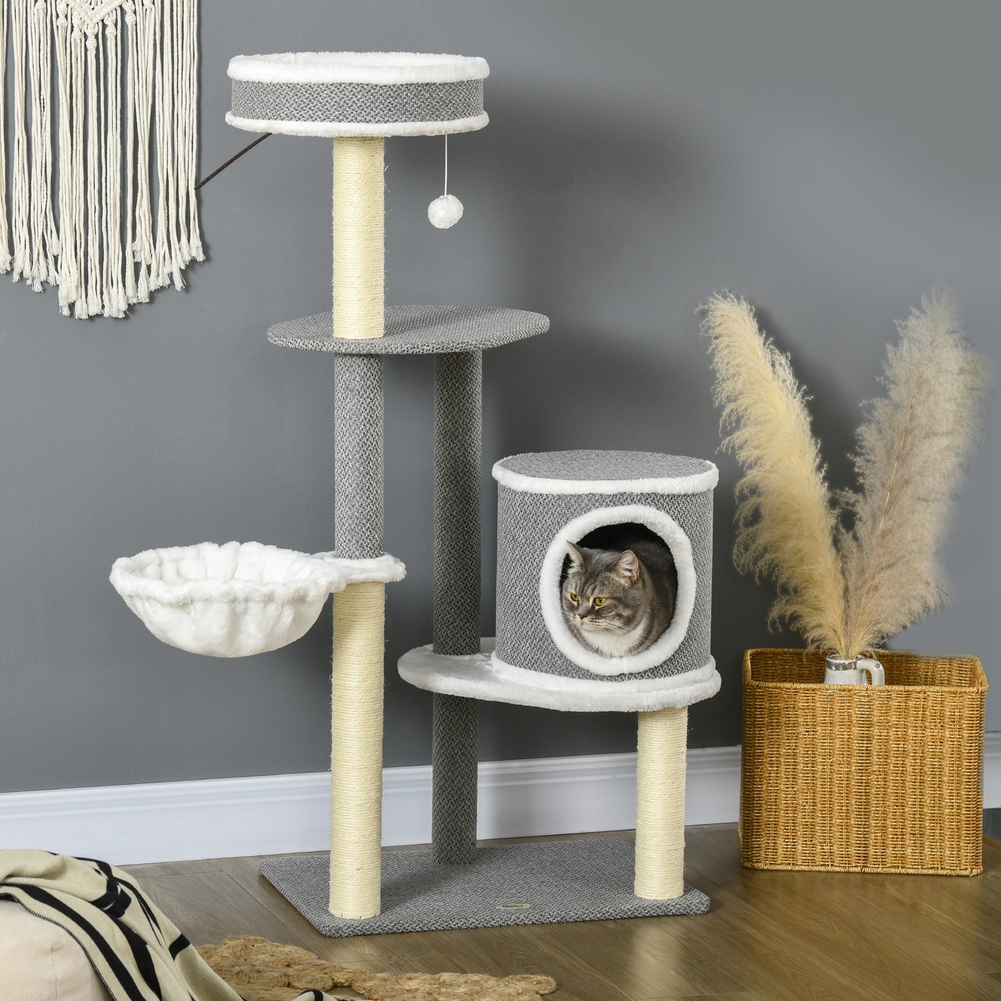 PawHut Cat Tree for Indoor Cats, Cat Tower with Scratching Posts, Multi-level Kitten Climbing Tower, 124cm