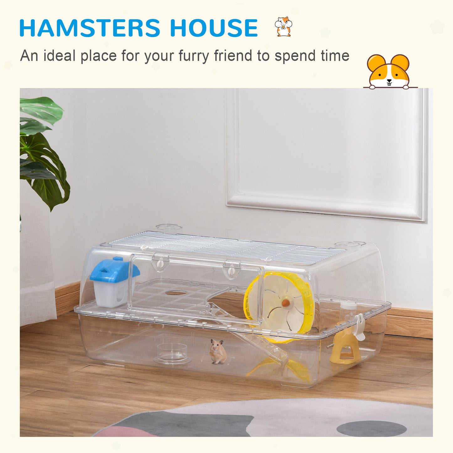 PawHut Portable 2 Storey Hamster Cage Small Pet Animal Cage Double Layers w/ Running Wheel Drinker Feeding Bowl