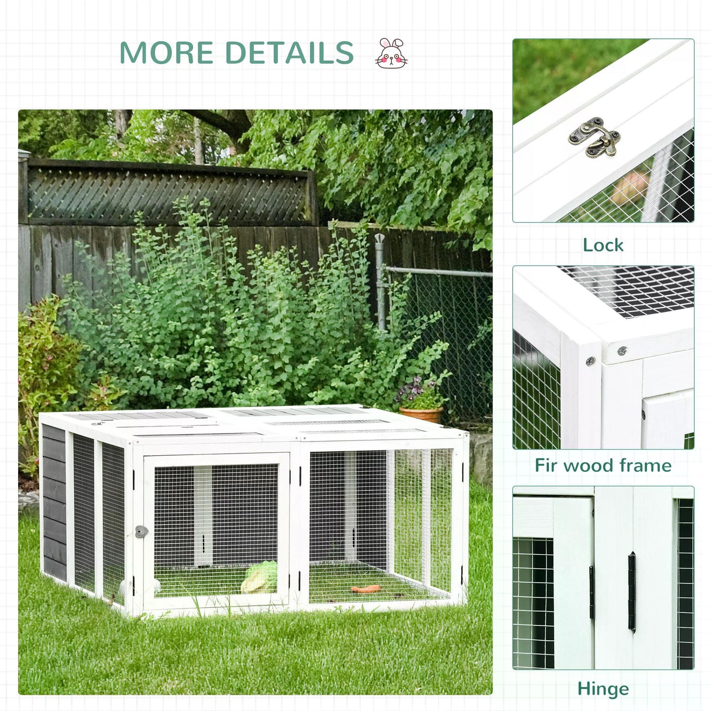 PawHut Rabbit Hutch Small Animal Guinea Pig House Ferret Bunny Cage Duck House Rabbit Hideaway Chinchilla Cage Outdoor Indoor with Openable Roof Grey