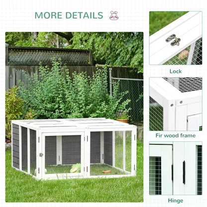 PawHut Rabbit Hutch Small Animal Guinea Pig House Ferret Bunny Cage Duck House Rabbit Hideaway Chinchilla Cage Outdoor Indoor with Openable Roof Grey