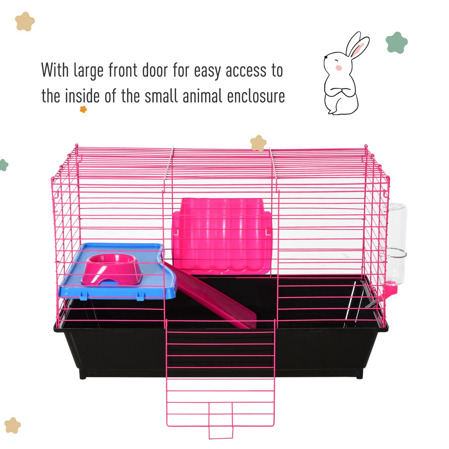 PawHut Dwarf Hamster Metal Cage Guinea Pigs Hutches w/ Tunnels Pink