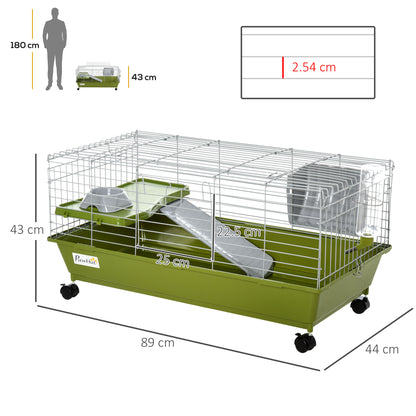 PawHut 35" Small Animal Cage Chinchilla Guinea Pig Hutch Ferret Pet House with Platform Ramp, Food Dish, Wheels, & Water Bottle