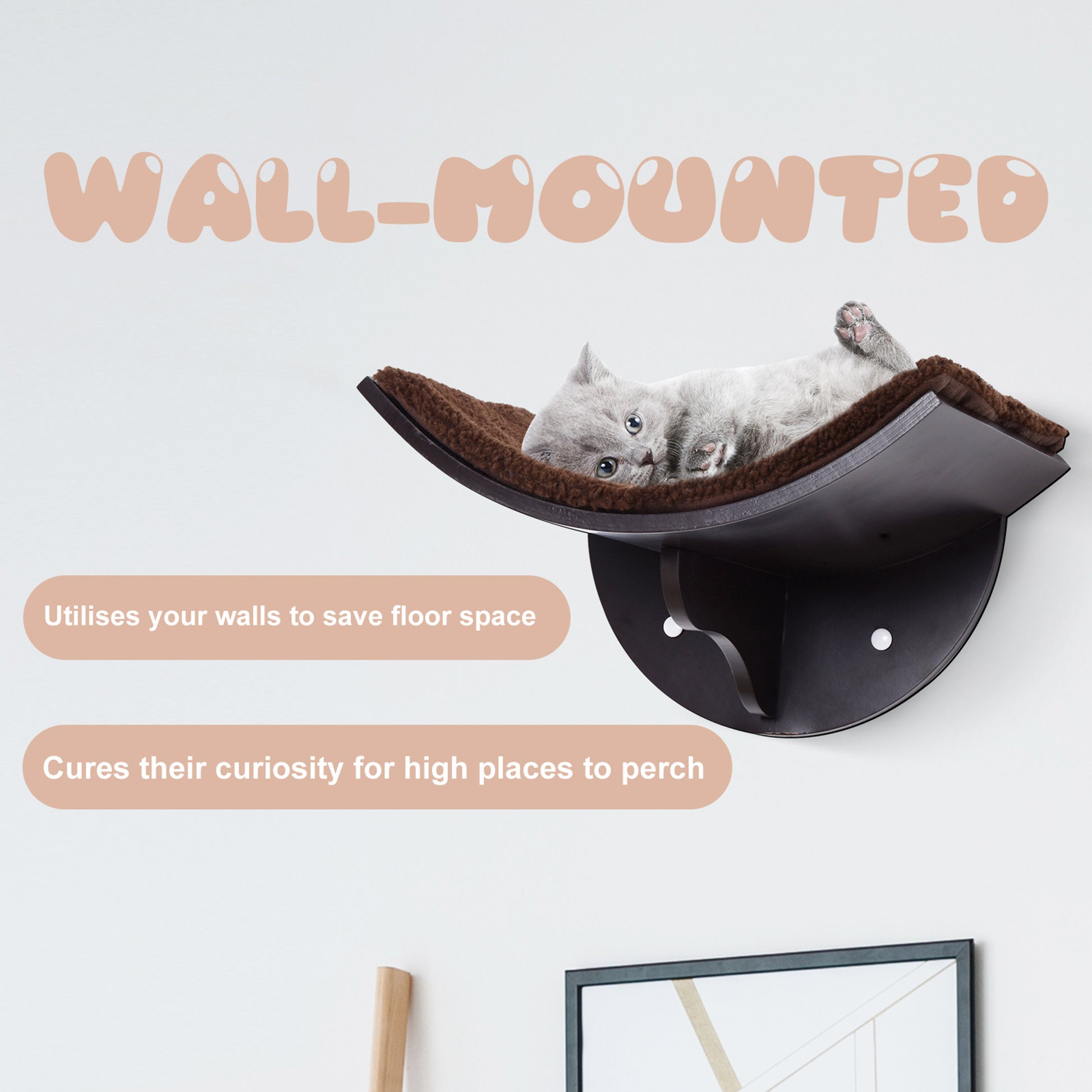 PawHut Cats Wall-Mounted MDF Shelf Bed w/ Fleece Cushion Brown