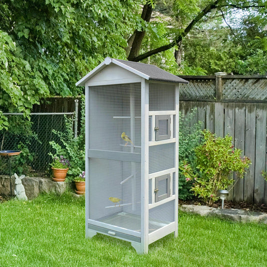 PawHut Wooden Outdoor Bird Cage, Featuring a Large Play House with Removable Bottom Tray 4 Perch