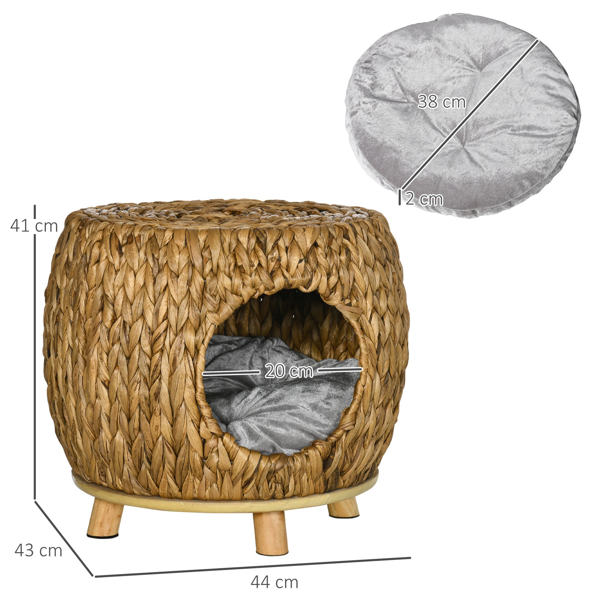 PawHut Wicker Cat Cave/House Stool with Soft Washable Cushion,Rattan Kitten Bed for Outdoor & Indoor Use? 44 x 43 x 41cm