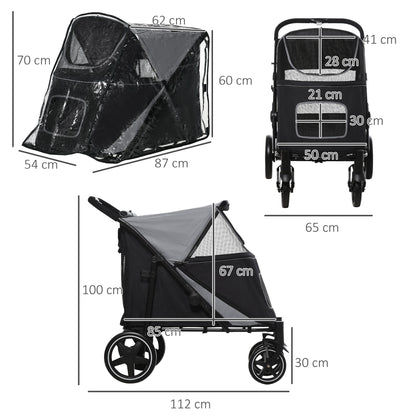 PawHut 4 Wheel Pet Stroller with Rain Cover for Medium and Large Dogs - Black