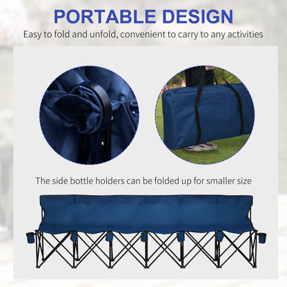 outsunny-6-seater-folding-sports-bench-outdoor-picnic-camping-portable-spectator-chair-steel-frame-w-cup-holder-carry-bag-blue