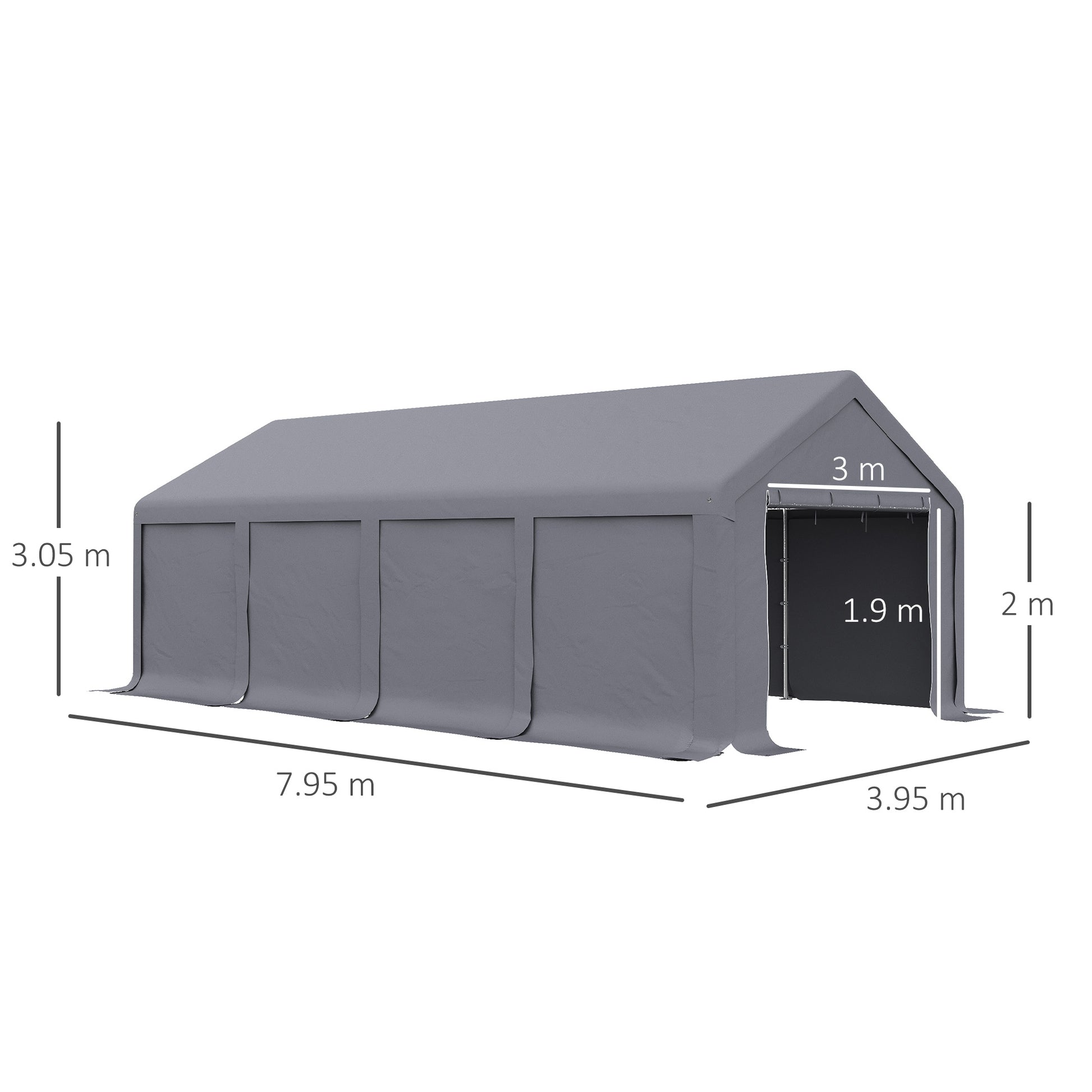 outsunny-4-x-8-m-patio-garden-party-canopy-outdoor-bbq-wedding-camping-gazebo-tent-car-canopy-shelter-w-side-panels-zipper-door-dark-grey