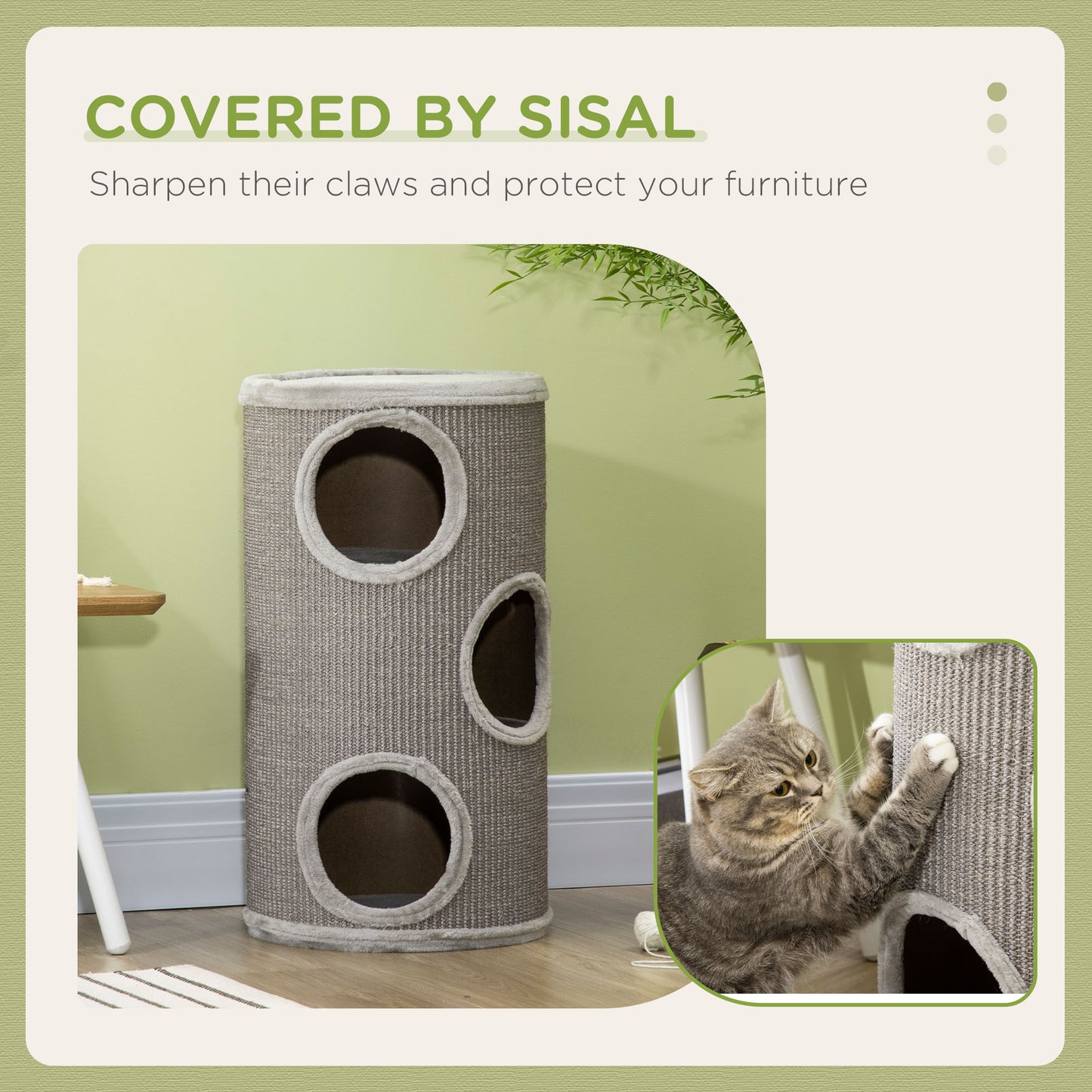 PawHut Cat Barrel Kitten Tree Tower for Indoor Cats, Cat Climbing Frame Covered with Sisal, Cosy Platform - Light Grey