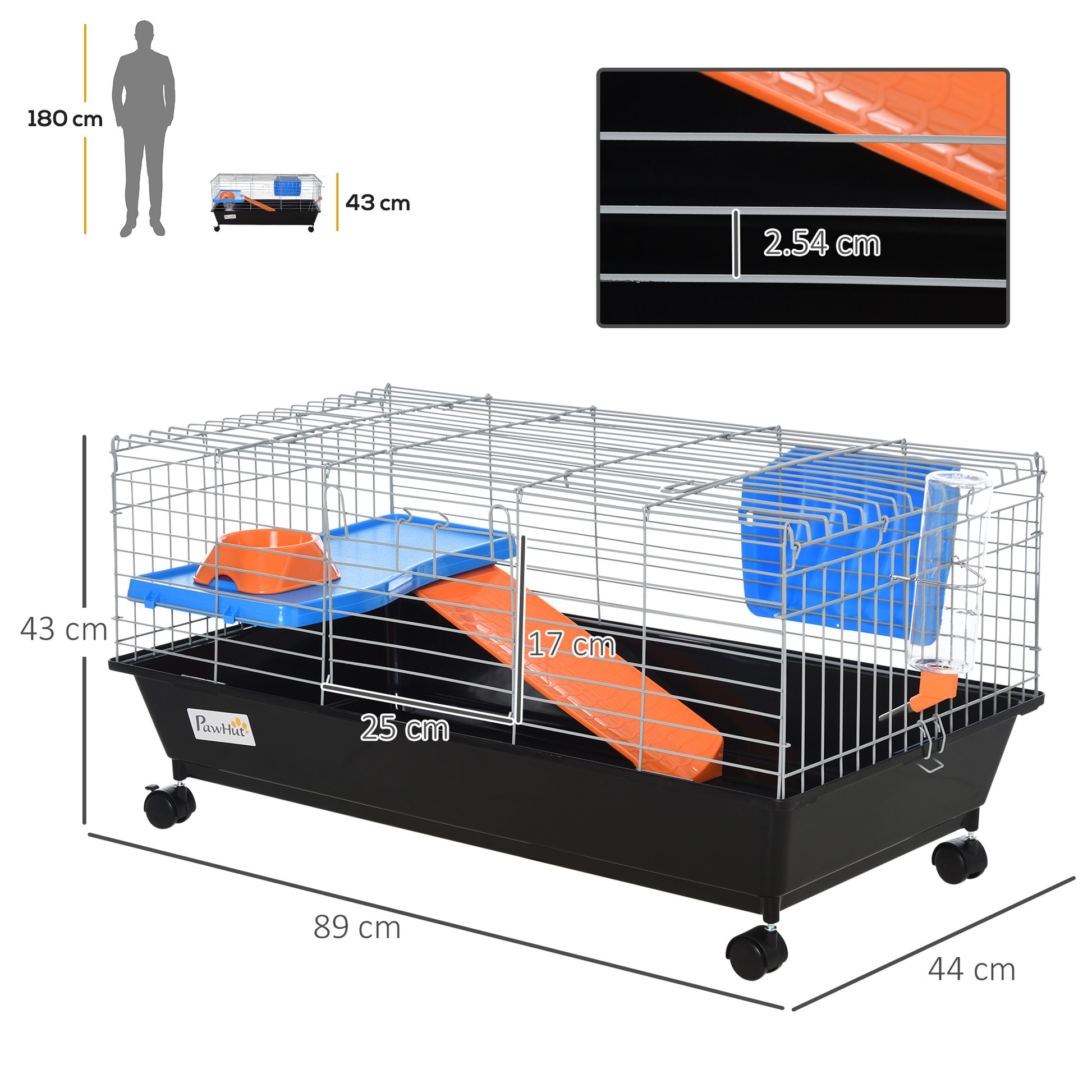 PawHut Steel Small 2-Tier Small Animal Cage w/ Accessories Blue/Orange