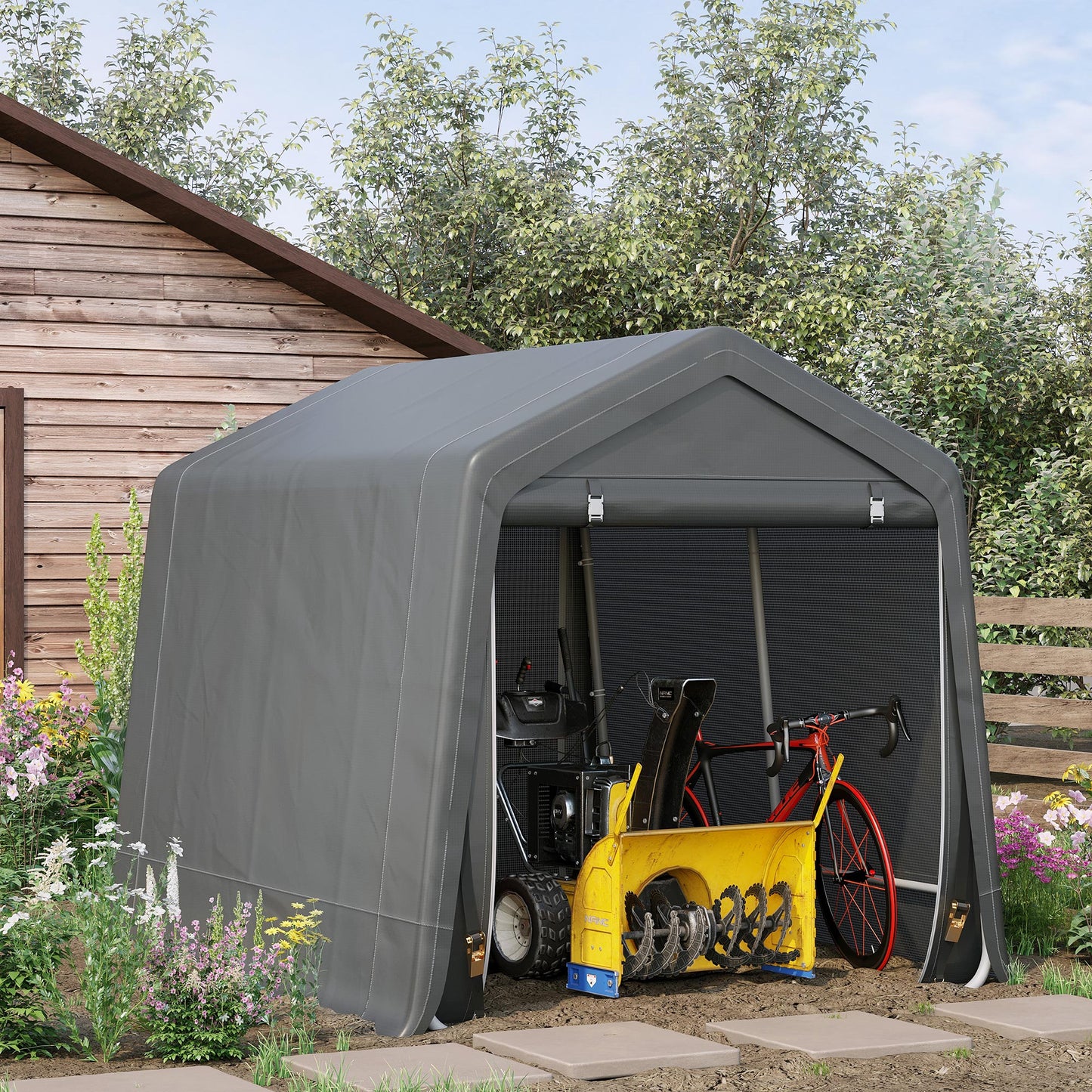 outsunny-garden-storage-tent-heavy-duty-bike-shed-patio-storage-shelter-w-metal-frame-and-double-zipper-doors-2-8m-x-2-4m-x-2-4m-dark-grey