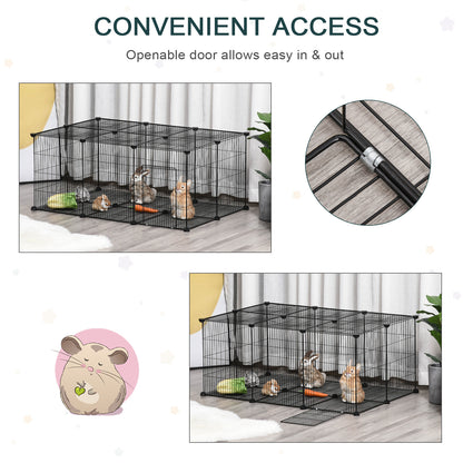 PawHut Pet Playpen DIY Small Animal Cage Metal Fence with Door, 22 Pieces, for Bunny Chinchilla Hedgehog Guinea Pig