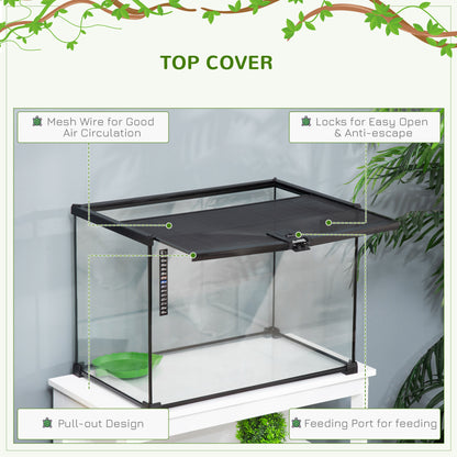 PawHut 50 x 30 x 35 cm Reptile Glass Terrarium, Reptile Breeding Tank, Climbing pet Glass Containers, Arboreal Box, with Strip Patch Thermometer-Black