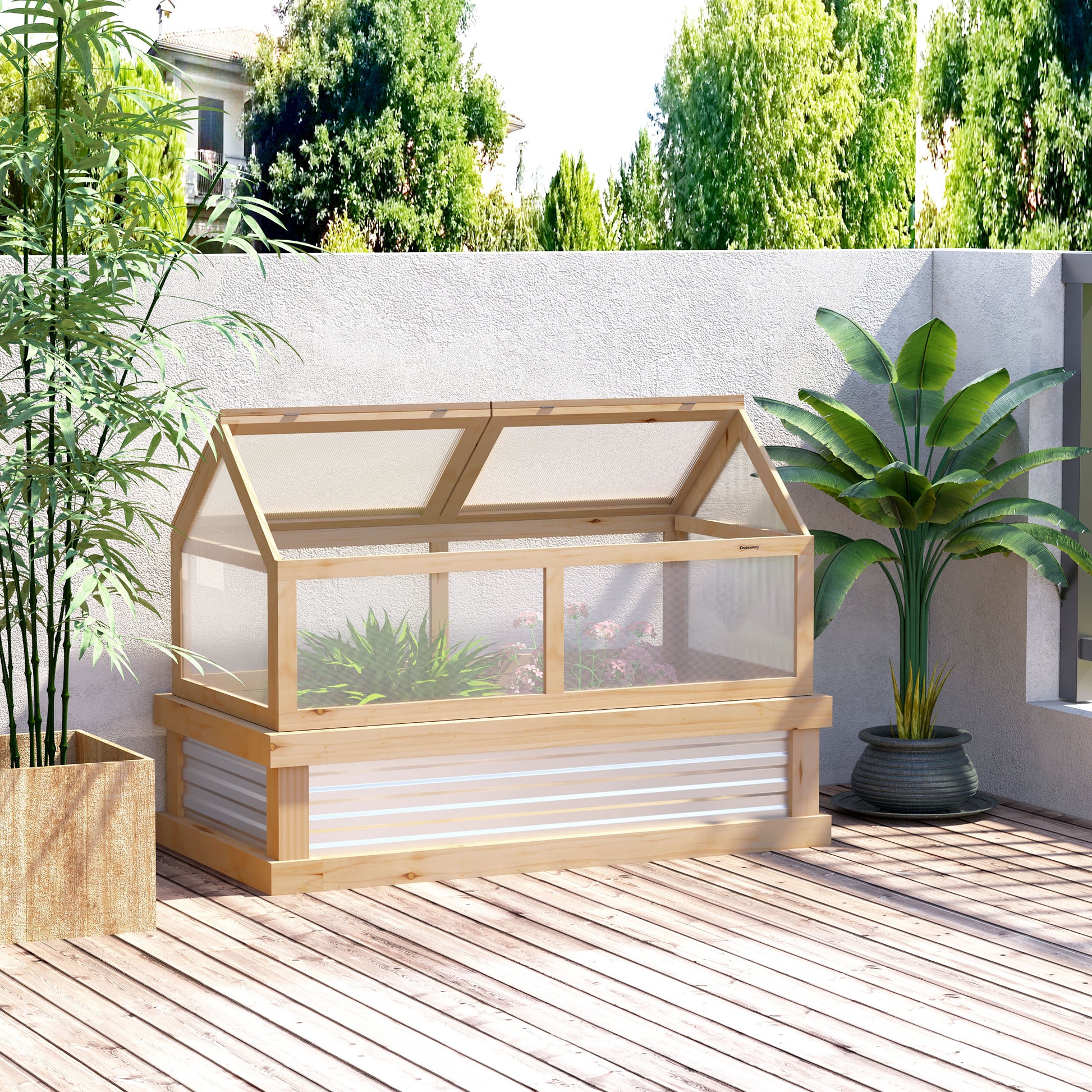 outsunny-raised-garden-bed-with-greenhouse-top-garden-wooden-cold-frame-greenhouse-flower-planter-protection-122x-61-x-81-7cm-natural