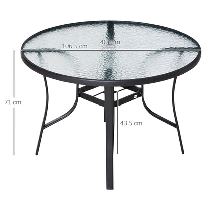 outsunny-106cm-round-garden-dining-table-with-parasol-hole-tempered-glass-top-steel-frame