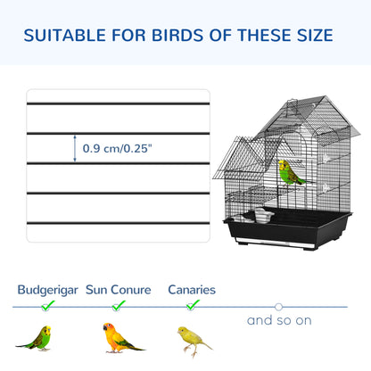 PawHut Metal Bird Cage with Stand for Parrot Cockatiel Budgie Finch Canary Food Containers Swing Ring Tray Handle Small Black 39 x 33 x 47 cm