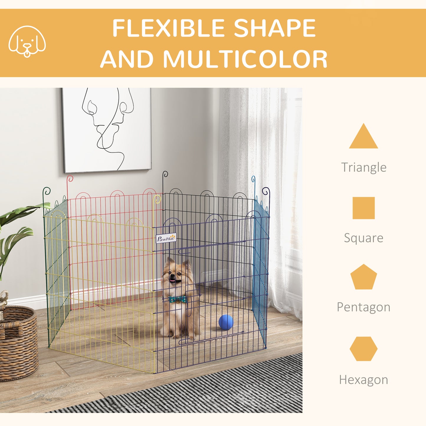 PawHut Pet Playpen Crate, with Six Panels, Door, for Indoors and Outdoors